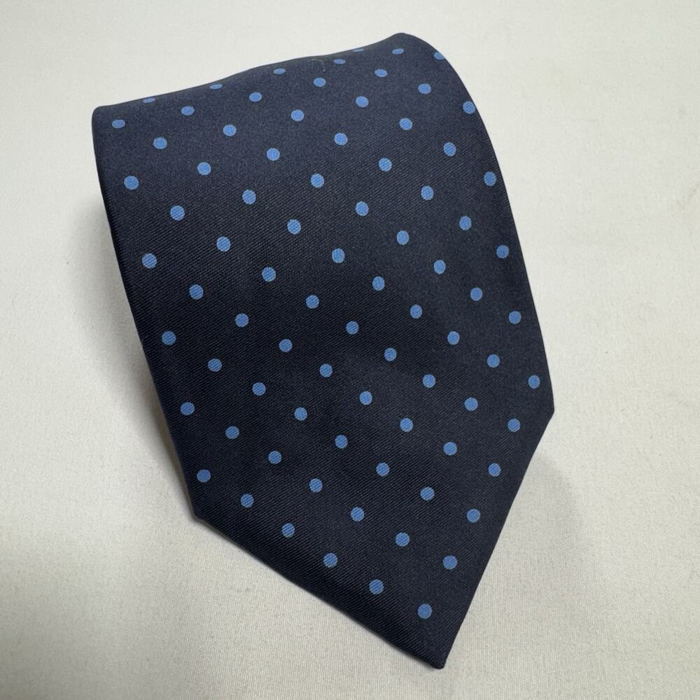 VTG Brooks Brothers Makers All Silk Necktie Navy Blue Polka Dot Hand Made USA
